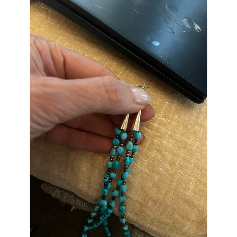 Vintage Genuine Turquoise Sterling Silver 2 strand bead necklace Native American - Picture 11 of 11